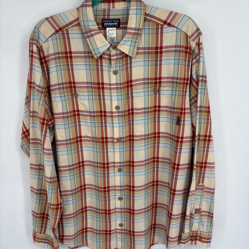 Patagonia Men's Casual Plaid Shirt - Red, Blue, and Cream